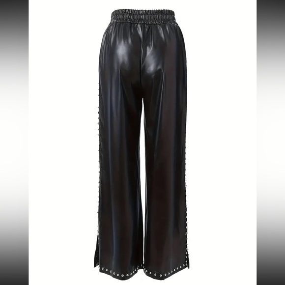 NEW WOMENS ELASTIC WAIST FAUX LEATHER PANTS SIZE MEDIUM - Picture 5 of 6